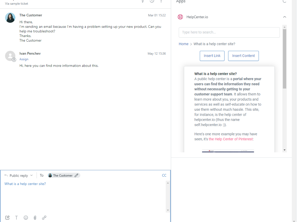 HelpCenter.io dashboard view — Knowledge and Content Management app on the Zendesk Marketplace